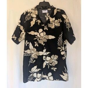 Old Navy Hawaiian Short Sleeve Button Up Mens Shirt Sz M Floral Black Beige